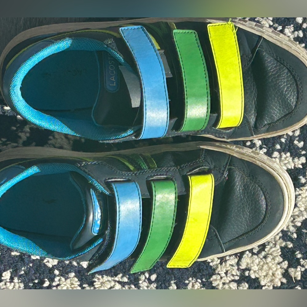 Lacoste shoes boy’s Kid’sBlue and Green Strap Sneakers excellent condition size4